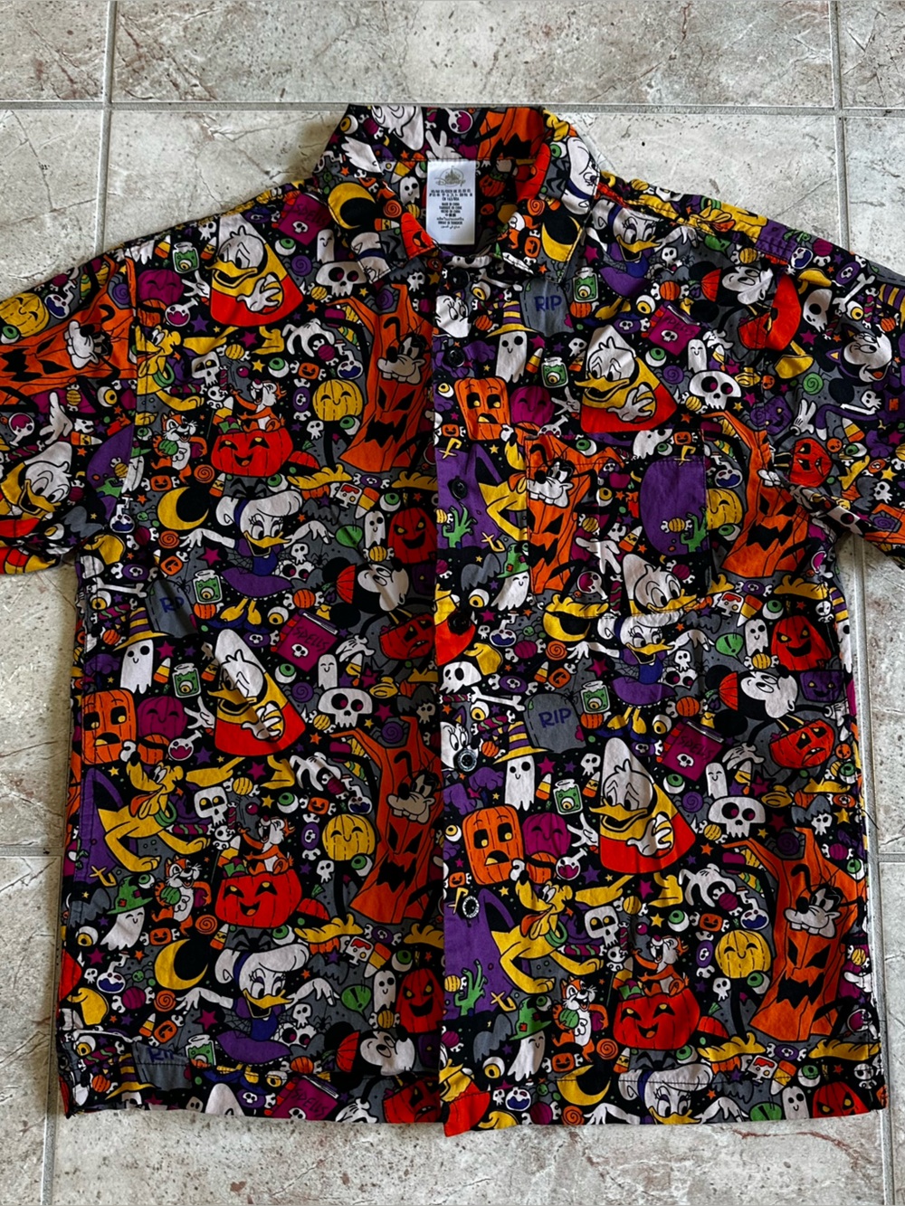 Unique Disney Halloween button-up with a bold all-over print.